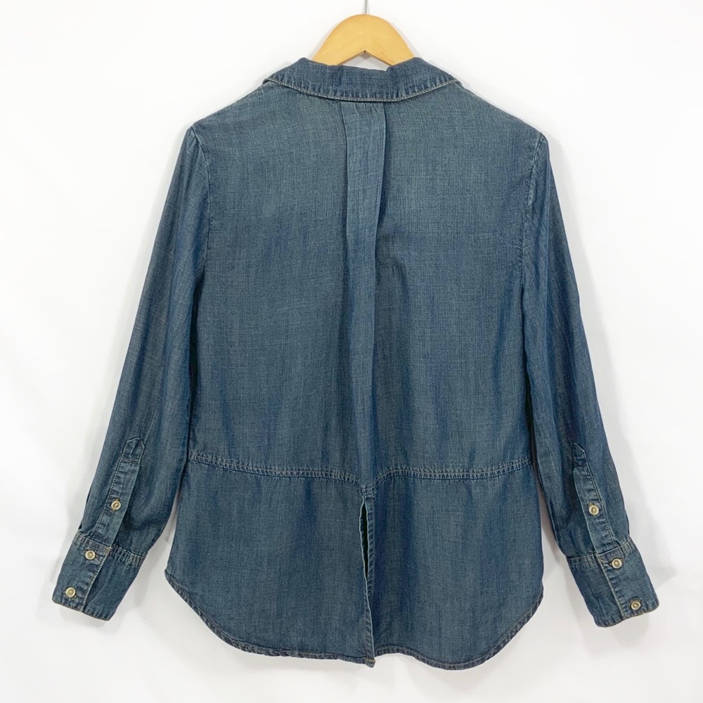 Anthropologie CLOTH & STONE Long Sleeve Button Down Top Chambray Denim Tencel D3 - Picture 4 of 9